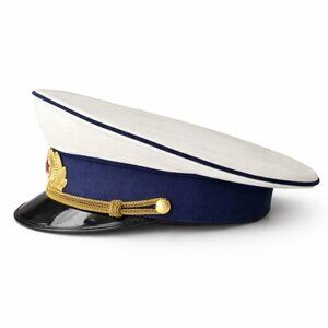 Vintage Soviet USSR Military Officer Parade Visor Cap White Blue Red Star Hat